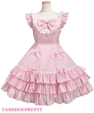 Cute Heartジャンパースカート（ドット）(ピンク)