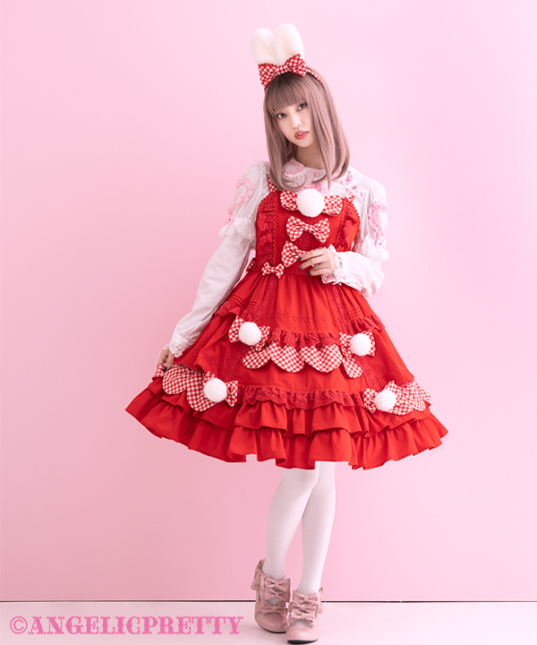 angelic prettyうさぎのしっぽジャンパースカートセット　アカファッション