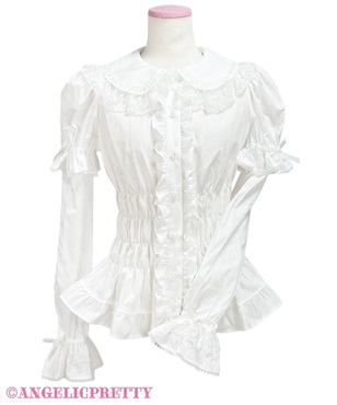 ハニーシャーリング付け袖ブラウス(シロ)