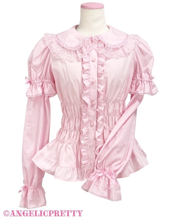 Angelic Pretty　ピンクリボンはしごレース半袖シャーリングブラウス Angelic Pretty シャーリング はしごレース 半袖ブラウス ピンク