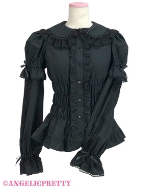 ハニーシャーリング付け袖ブラウス(クロ)