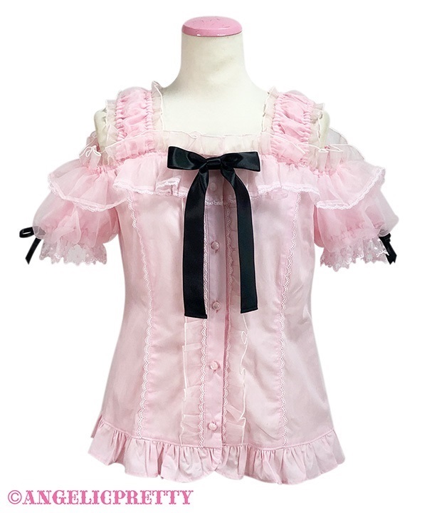 フリルシースルーオフショルダーブラウス