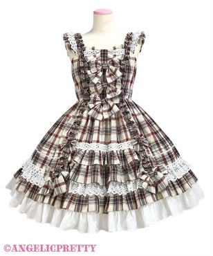 Sweetフリルジャンパースカート（タータン）(アイボリー)