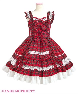 Sweetフリルジャンパースカート（タータン）(アカ)