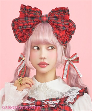 ロゴ刺繍フリルリボンカチューシャ（タータン）