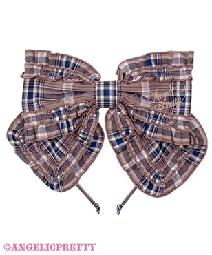 ロゴ刺繍フリルリボンカチューシャ（タータン）(ブラウン)