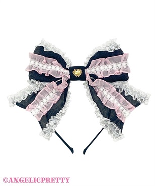 ふわふわRibbon Dollカチューシャ(クロ×ピンク)