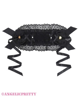 レースハートチャームバラレースヘッドドレス(クロ)