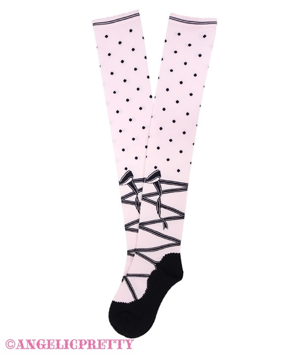 トゥシューズ風オーバーニー(ピンク×クロ)