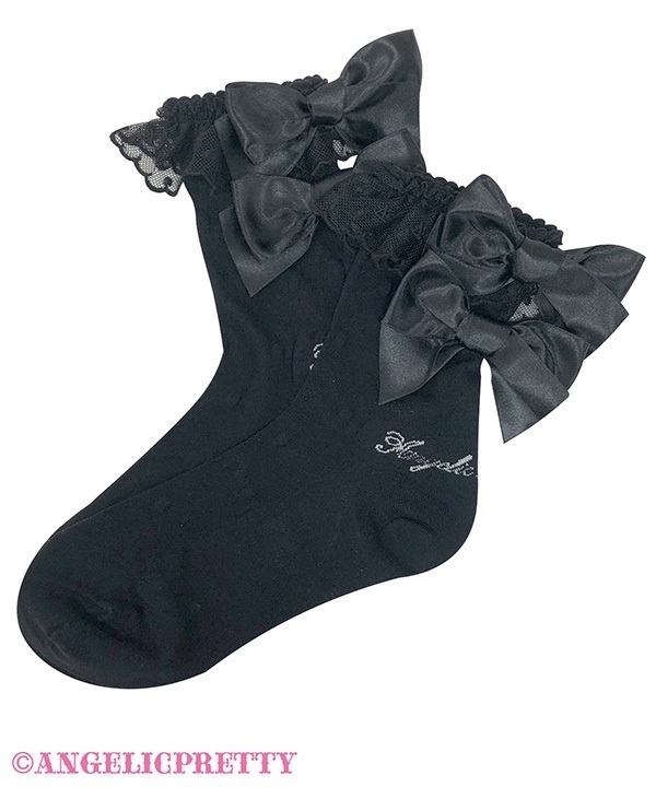 Sheer Twin Ribbonクルー丈ソックス(クロ)