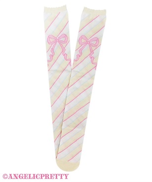 Sugaryボーダーリボンオーバーニー(アイボリー)