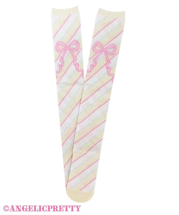 Sugaryボーダーリボンオーバーニー(アイボリー)