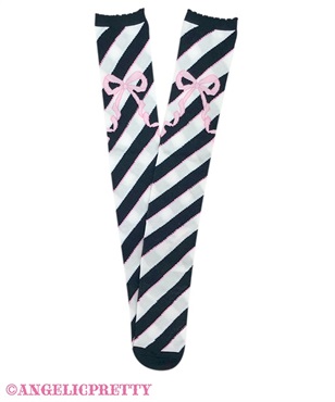 Sugaryボーダーリボンオーバーニー(クロ)