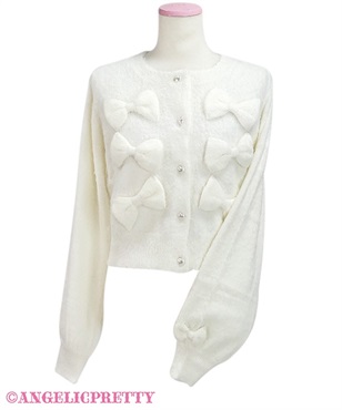 ふわふわアラカルトリボンニットカーディガン(シロ)