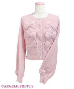 ふわふわアラカルトリボンニットカーディガン(ピンク)