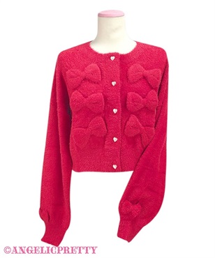 ふわふわアラカルトリボンニットカーディガン(アカ)