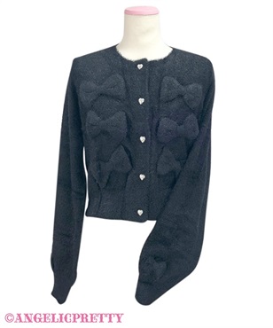 ふわふわアラカルトリボンニットカーディガン(クロ)