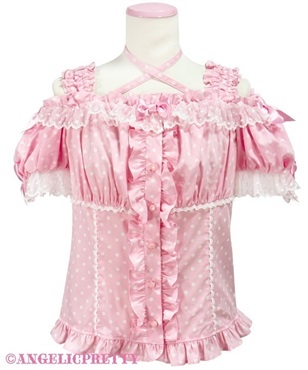 ドットおしゃまシャーリングブラウス(ピンク)