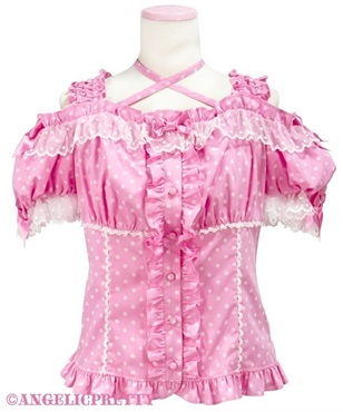 ドットおしゃまシャーリングブラウス(濃ピンク)