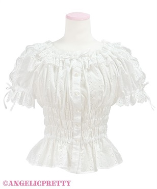 Cotton Garden Laceオフショルダーブラウス(シロ×シロ)