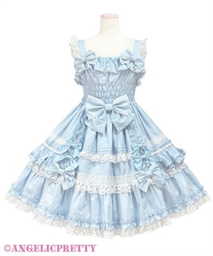 Charmingシャーリングジャンパースカート(サックス)