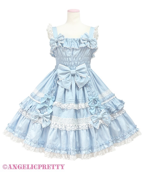 Charmingシャーリングジャンパースカート(サックス)