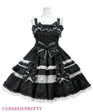 Charmingシャーリングジャンパースカート(クロ)