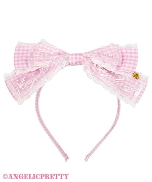 ギンガムチェックロゴリボンカチューシャ(ピンク)