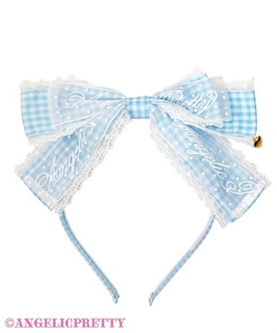 ギンガムチェックロゴリボンカチューシャ(サックス)