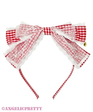 ギンガムチェックロゴリボンカチューシャ(アカ)