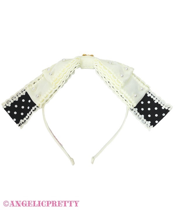 Dotおしゃまリボンカチューシャ(アイボリー×クロ)