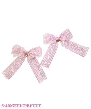 ギンガムチェックロゴリボンクリップSet(ピンク)