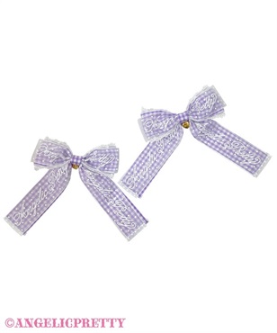 ギンガムチェックロゴリボンクリップSet(ラベンダー)