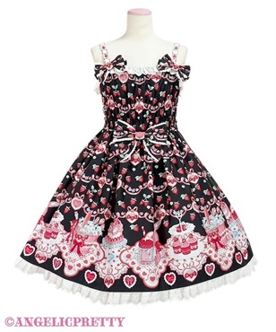 Strawberry Cake Partyシャーリングジャンパースカート(クロ)