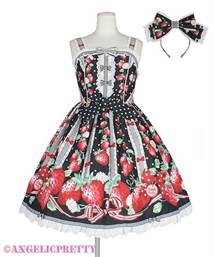 【予約商品】摘みたていちごジャンパースカートSet(クロ)