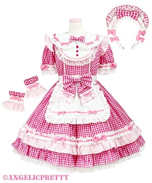 Dreamy RibbonカフェワンピースSet(濃ピンク)