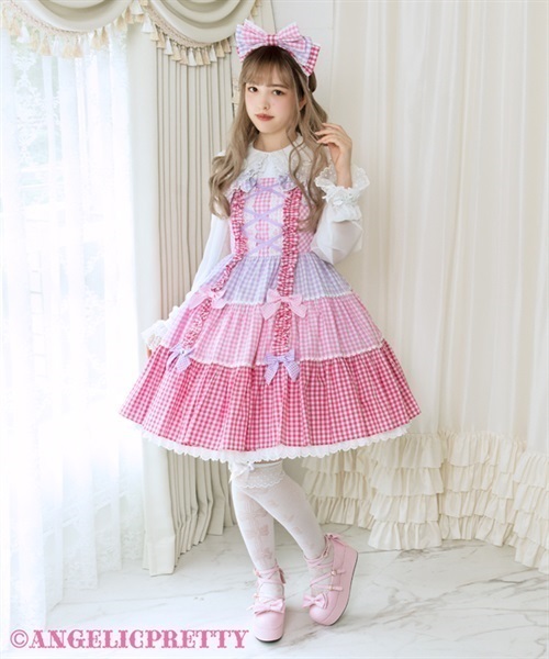 Angelic Pretty ハートチェックジャンパースカート レース フリルアンジェリックプリティ