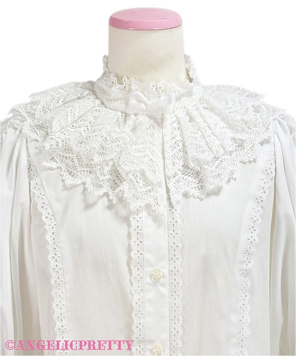 Angelic Pretty 長袖 ブラウス はしごレース ホワイト リボン Angelic Pretty 長袖 ブラウス はしごレース ホワイト リボン
